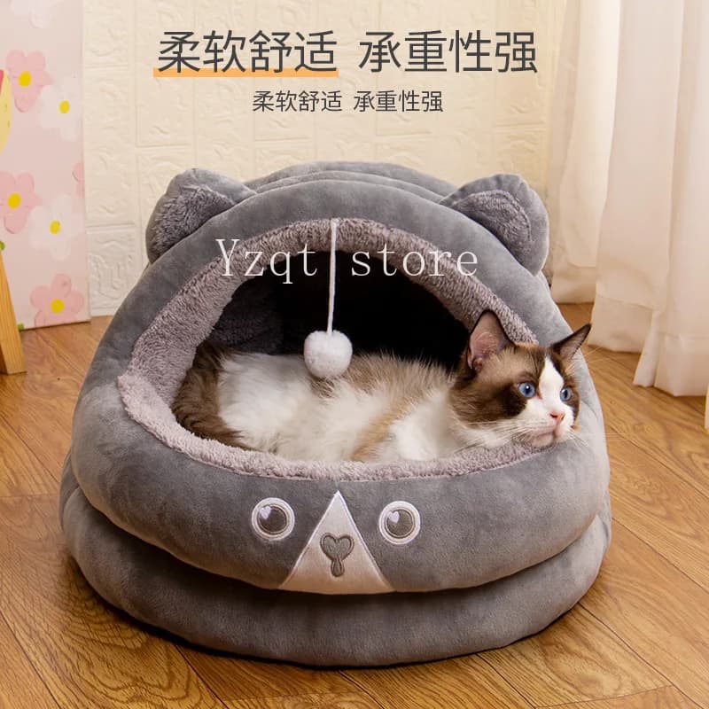 Nuovo nido per animali domestici con tenda carina, nido per gatti semi-chiuso per divertire i gatti, produttore di cuccioli per cani caldi autunnali e invernali