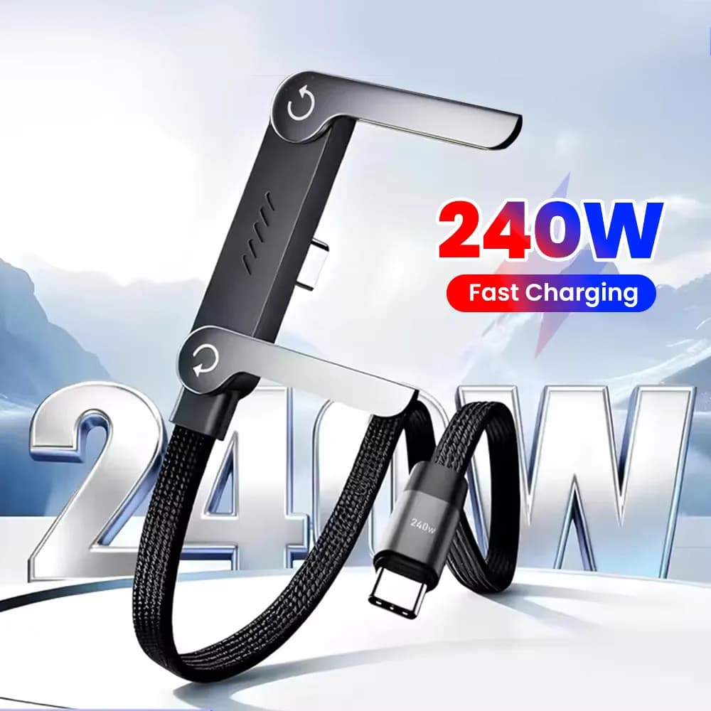 Cavo di ricarica rapida 2-in-1 da 240W con supporto pieghevole per cellulare, cavo USB C a C con supporto da tavolo per iPhone e Samsung