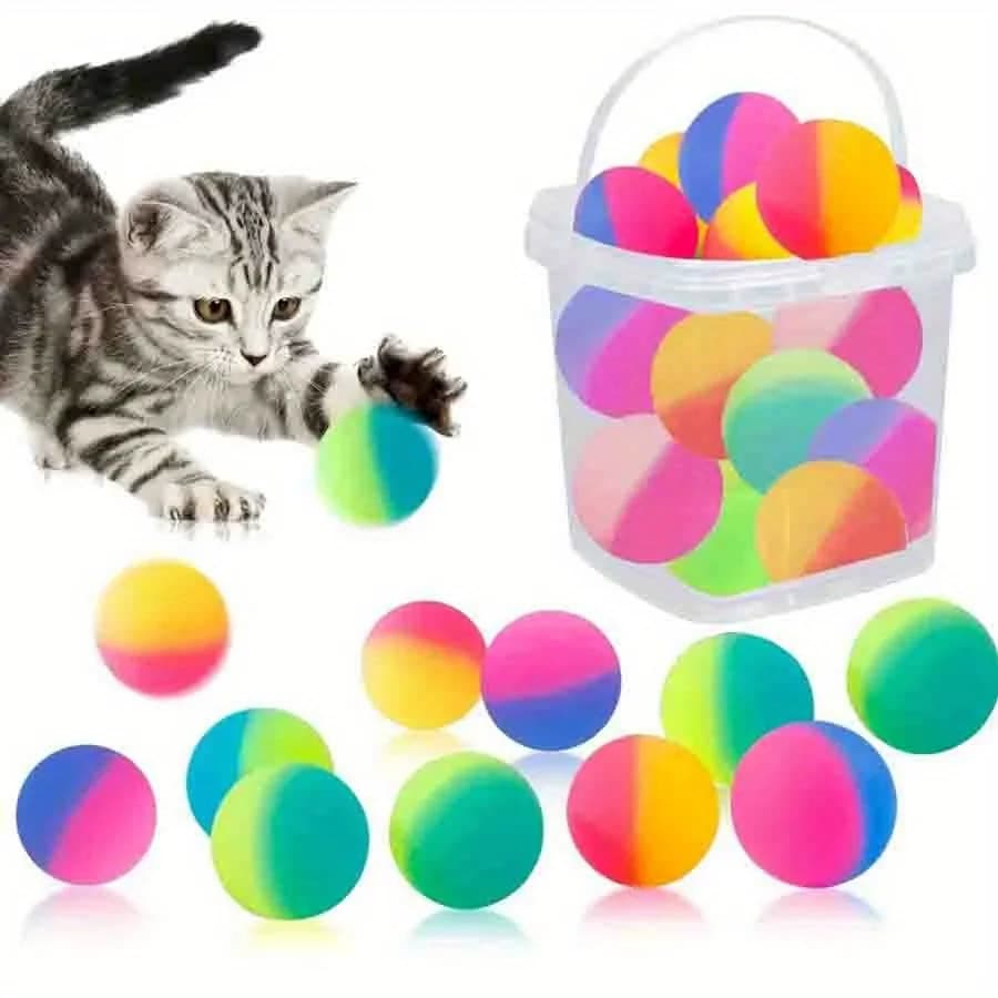 Palline di gomma colorate da 10 pezzi, palline giocattolo interattive per gatti ad alto rimbalzo da 25 mm - Design arcobaleno vibrante JXB
