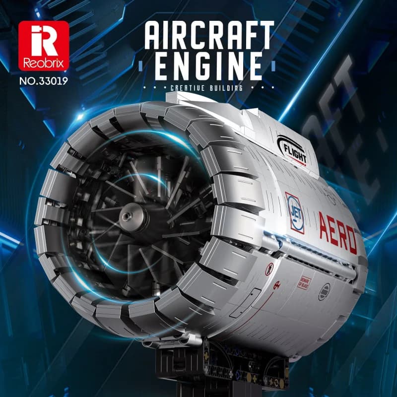 Reobrix 33019 Aviation Turbofan Engine Building Blocks Engine Electric Model Assembly Boy Toy Ornament Gift