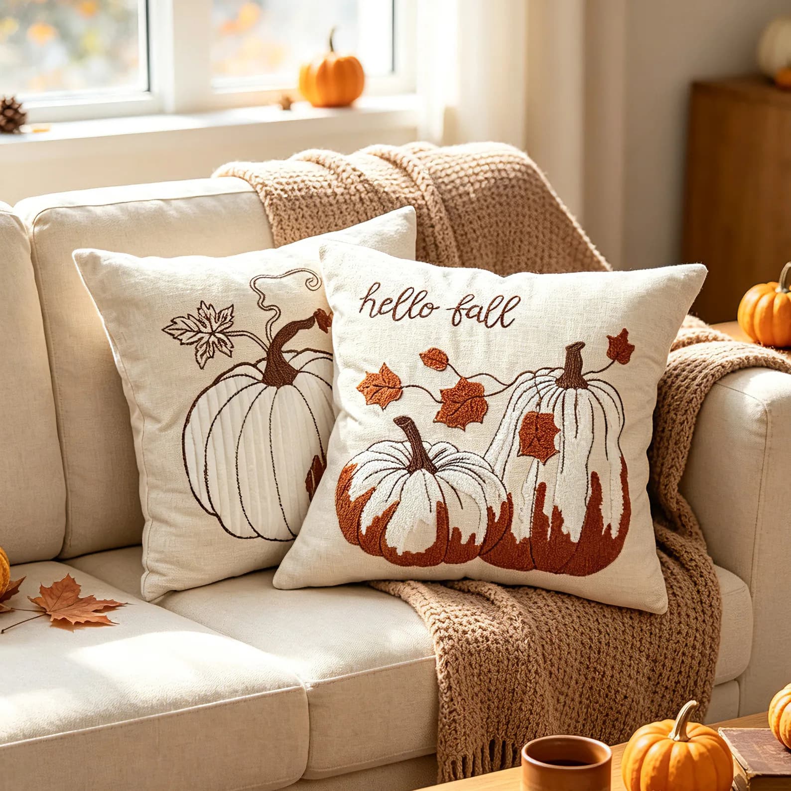 Harvest Embroidered Pumpkin Throw Pillow Cover Cojines Living Room Decor Chenille Simple Pillowcase Thanksgiving Cushion Covers