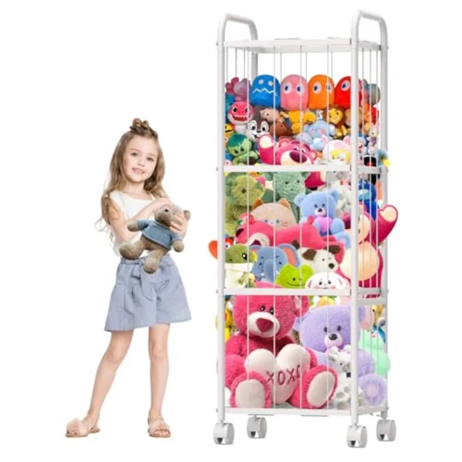 Organizzatore per Peluche in Metallo, Contenitore Extra Large con Ruote Frenanti, Porta Peluche a Tema Zoo
