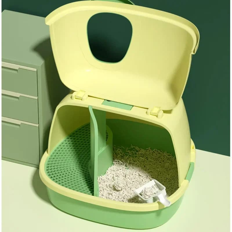 Lettiera per gatti grande corridoio Vassoio antispruzzo per toilette spaziosa completamente chiuso con coperchio di sollevamento Design a pedale con sabbia che rimuove gli odori
