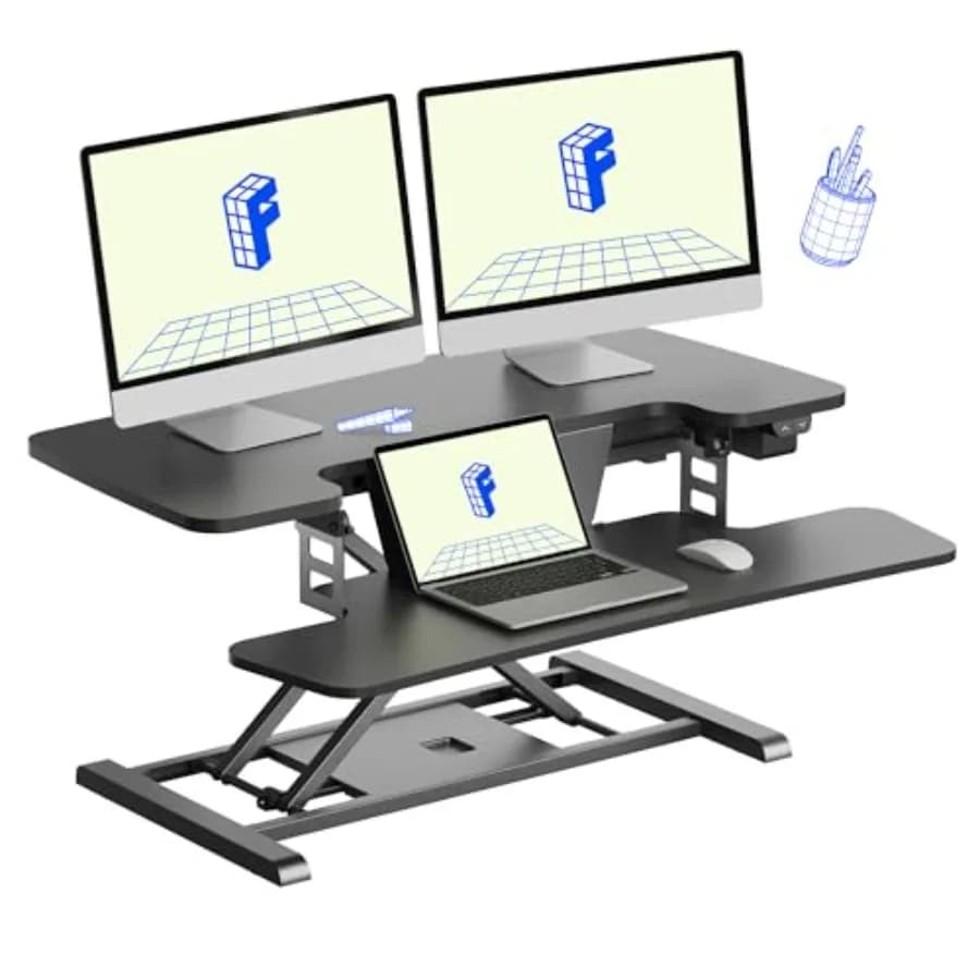 Convertitore per Scrivania Elettrica da 35 Pollici, Postazione di Lavoro Motorizzata per Monitor e Laptop con Ampio Vassoio per Tastiera B