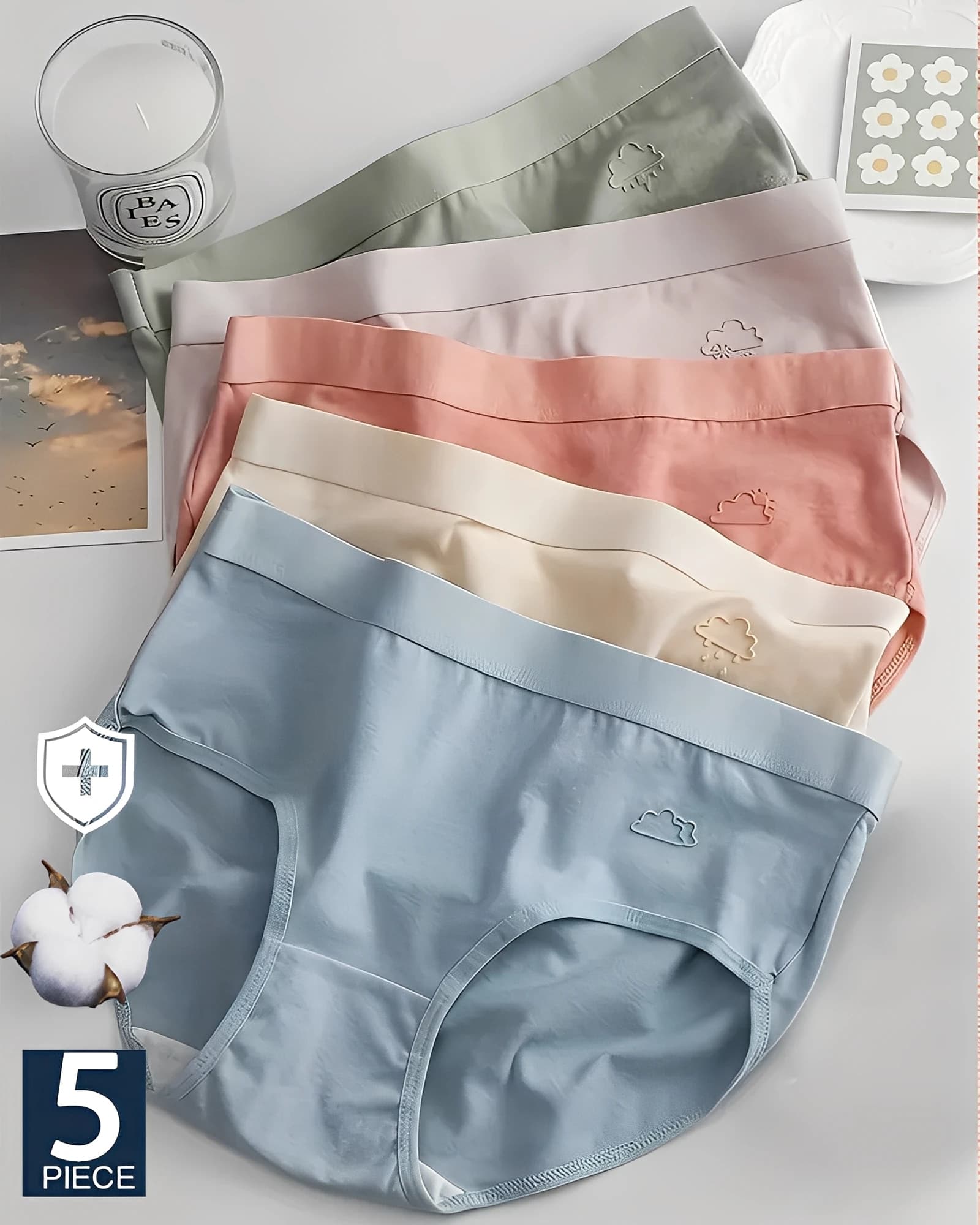 5Pcs Women Mid-Rise Breathable Underwear Soft Panties Cute Bear Embroidery Comfortable Briefs Minimalist Design Texture Fabric