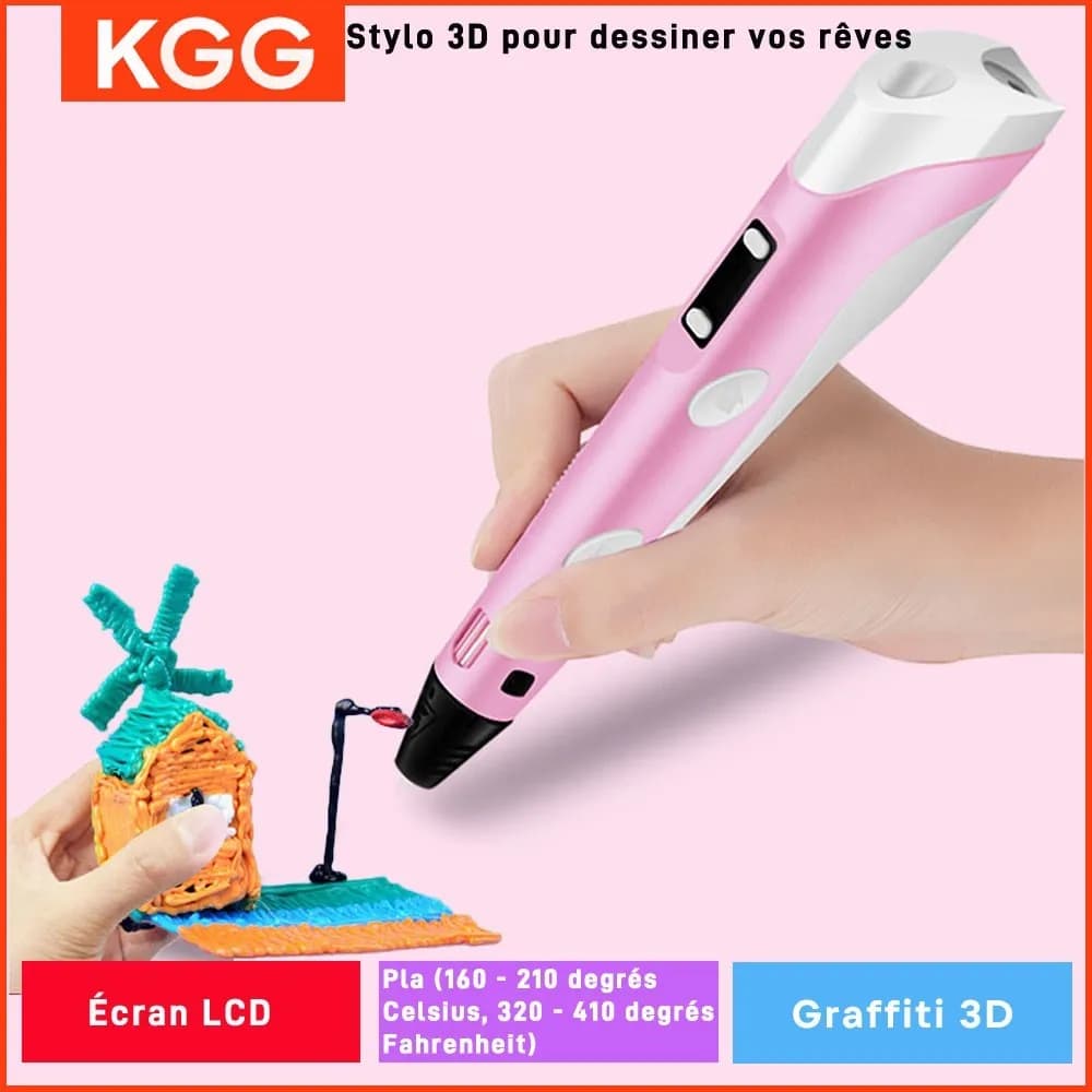 3D printing pen for children with LCD screen and stickers compatible with secure PLA filament with 9M PLA girls birthday gift toys print pen