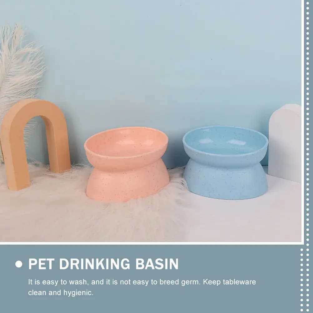 2Pcs Cat Feeding Bowl Raised Pet Food and Water Holder Plastic Dog Bowl Anti-Skid Non-Tip Pet Drinking Basin Hygienic Easy Wash