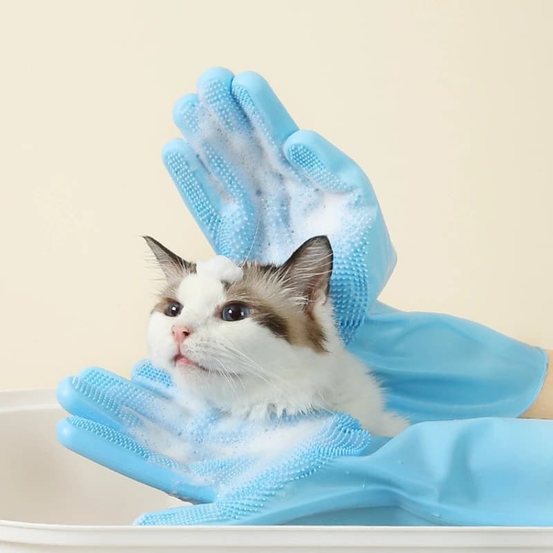 Guanti in Silicone 2-in-1 per Toelettatura e Bagno di Animali Domestici, Guanti per Shampoo e Rimozione Peli di Cani e Gatti, Strumento di Pulizia Multiuso