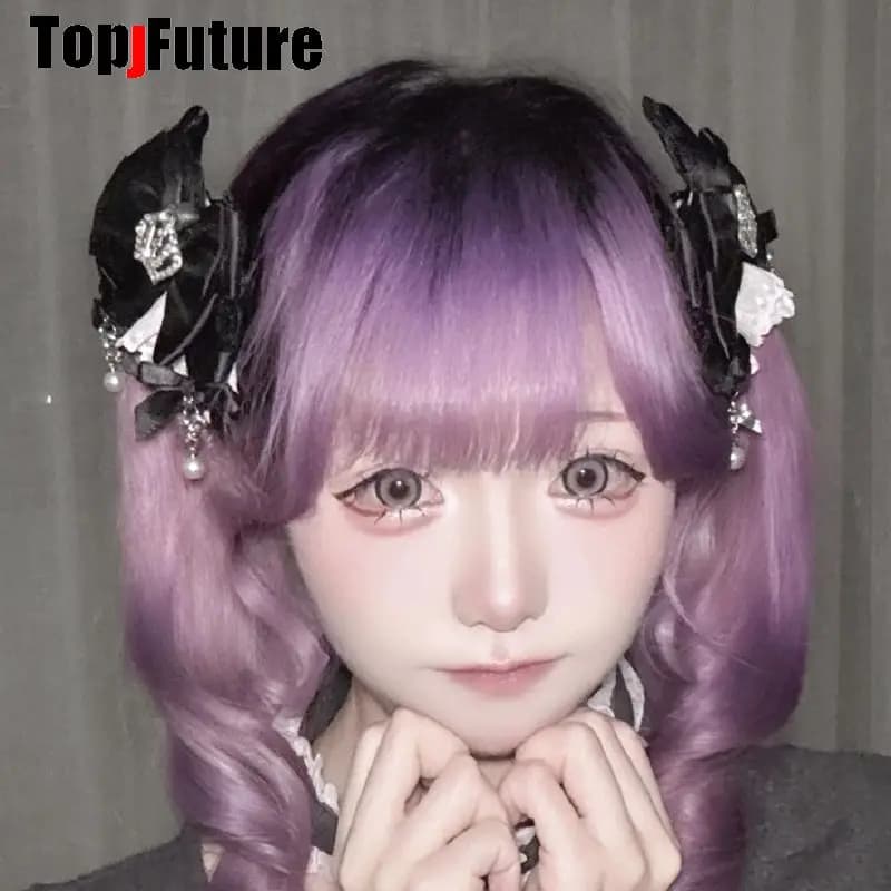 Fermagli per capelli in pizzo stile giapponese Y2K fatti a mano per doppie coda di cavallo, dolci, subculturali, carini, gotici, con fiocco, per donna
