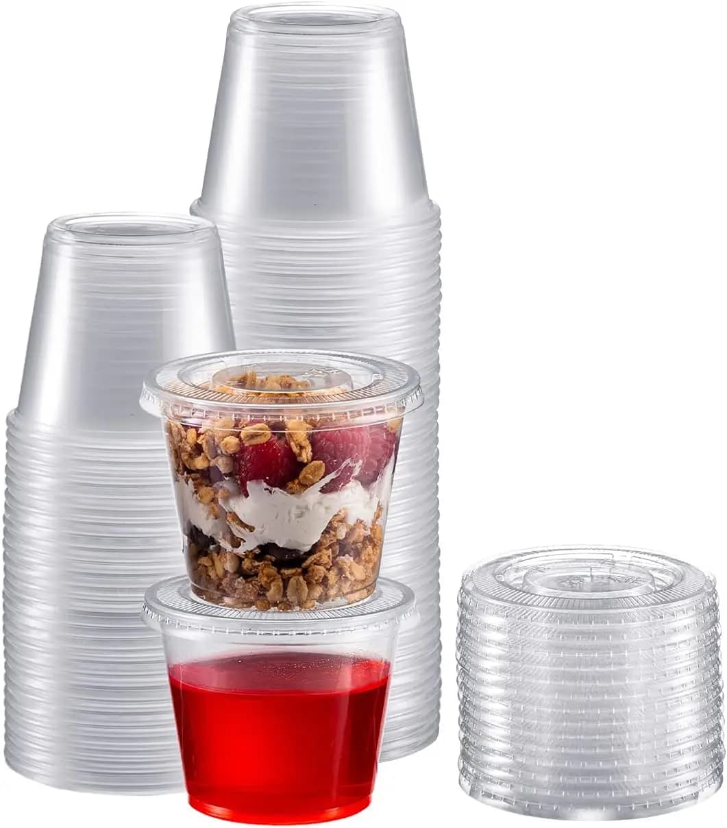 Coppette Monoporzione da 5.5oz con Coperchi, Confezione da 100 | Contenitori di Plastica Monouso per Preparazione Pasti e Condimenti