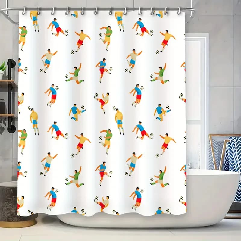 Set di tende da doccia da calcio luminose Decorazioni da bagno per bambini Bagno Sport a tema Tessuto impermeabile stampato in 3D Giallo Verde Rosso Blu C