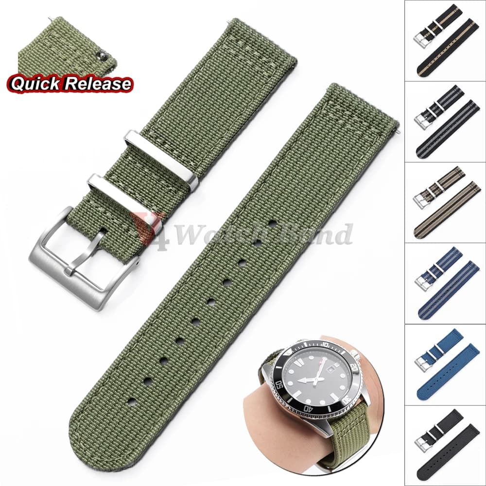Cinturino per Orologio in Tessuto di Tela Intrecciata 20mm 22mm, Cinturino in Nylon Nervato per Tudor e Omega, Bracciale Sportivo Militare Nero a Sgancio Rapido per Uomo