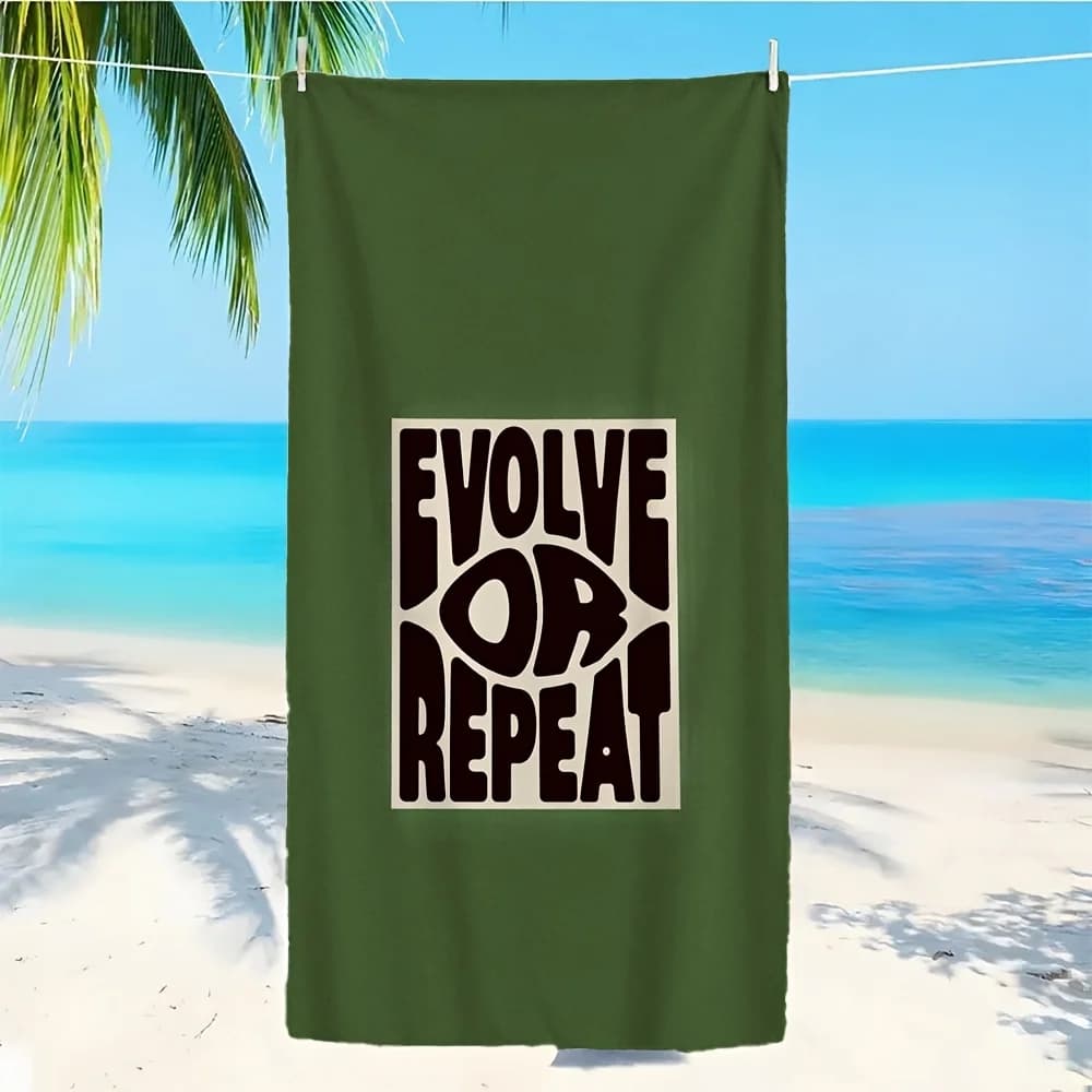 Telo da spiaggia Evolve or Repeat – Design con scritte in caratteri audaci, ad asciugatura rapida, assorbente per yoga, viaggi e uso all'aperto