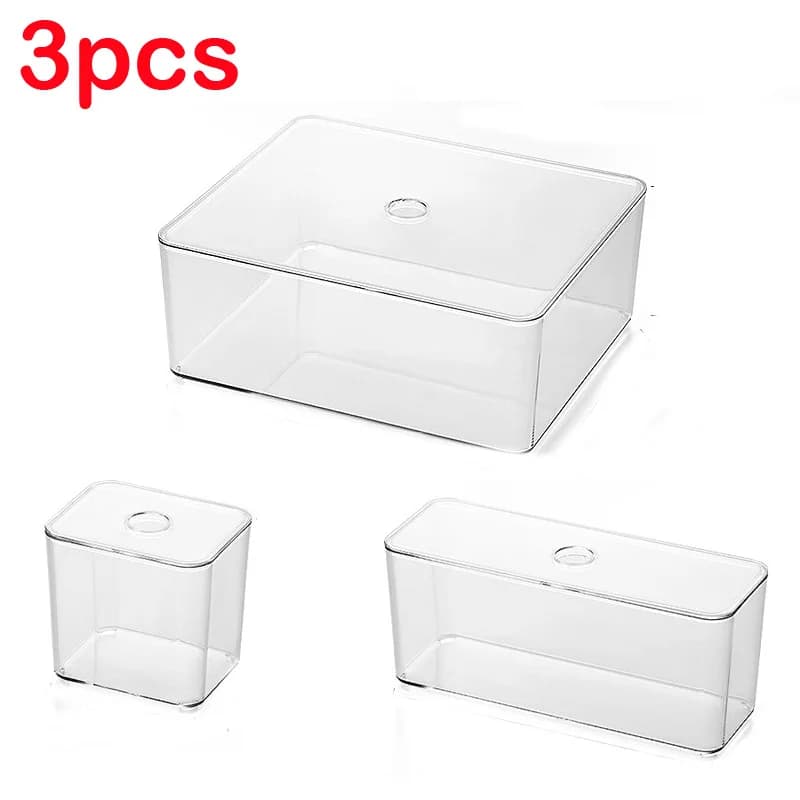 Set di Organizzatori per Cassetti Trasparenti, Scatole in Acrilico, Contenitori in Plastica per Cancelleria e Trucchi, Scatole di Stoccaggio Trasparenti