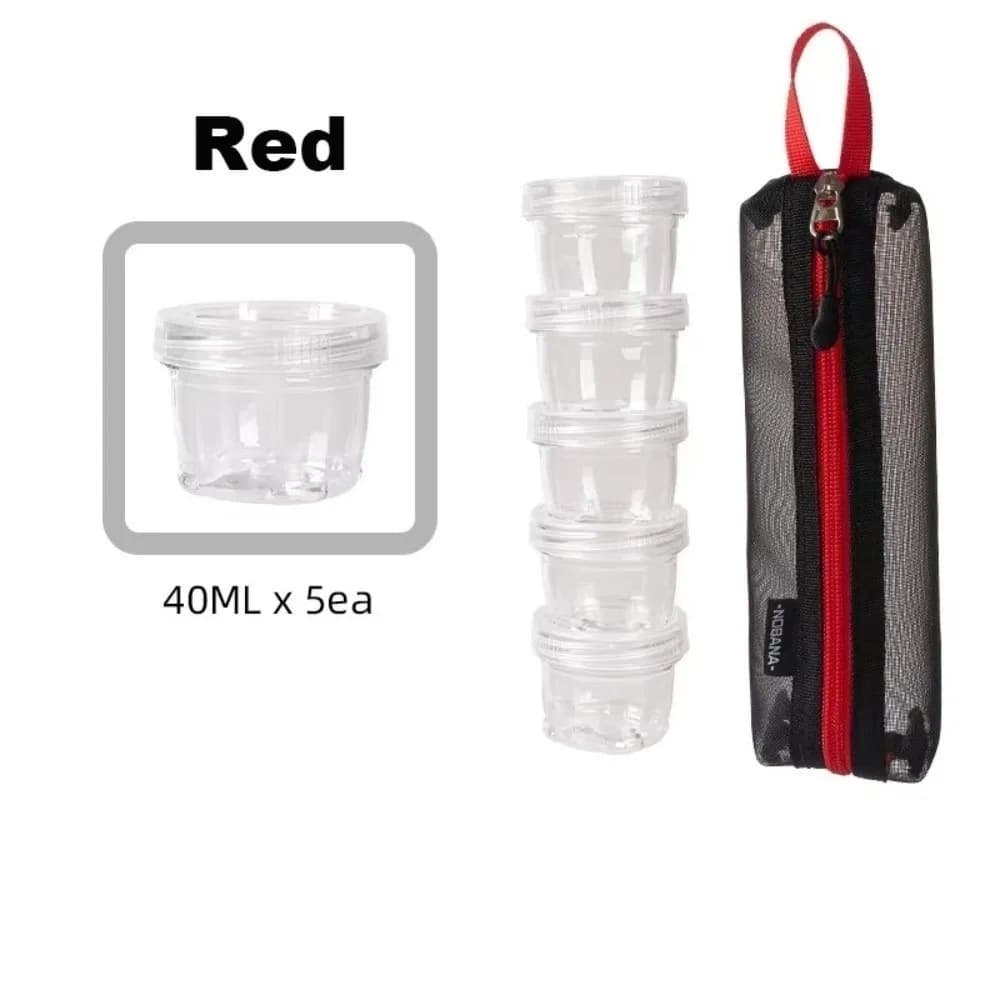 Kit di spezie portatile da campeggio, bottiglie trasparenti, 5 bottiglie, contenitore per spezie da viaggio, borsa portaoggetti, porta spezie di dimensioni compatte, per uso in cucina