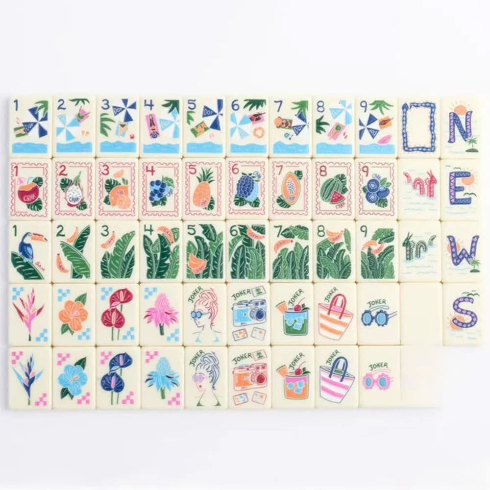 Set di Mahjong Americano con 160 Tessere in Acrilico Bianco, Dipinte a Mano, Gioco da Tavolo Portatile per Famiglia