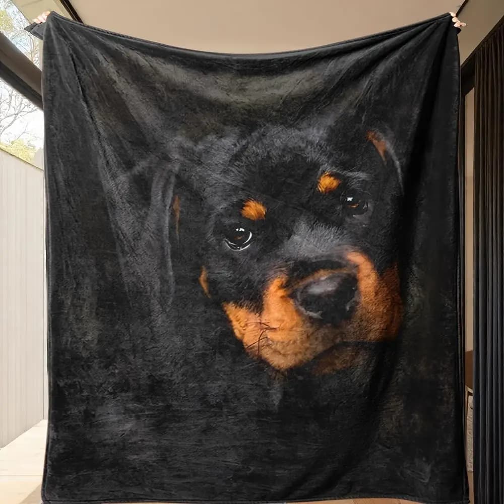 Black and brown dog face pattern Flannel printed blanket suitable all seasons suitable for living room office sofa and travel