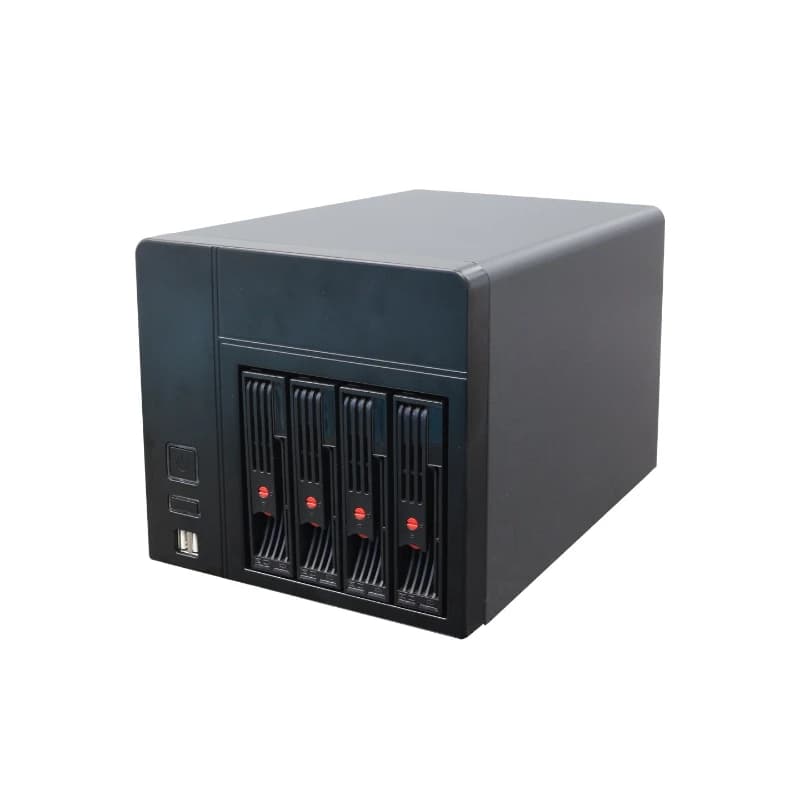 NAS-04 Case NAS a 4 Bay Mini-ITX per Server di Archiviazione Domestica, Chassis per 4 HDD Hot-Swap da 3,5\" + SSD da 2,5\", Alimentatore Flex 1U, Ventola da 120mm, Nero
