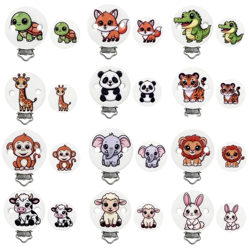 3/5/10Pc Silicone Animal Beads Printed Baby Silicone Pacifier Clips for DIY Pacifier Chains Clips Necklaces, Bracelet Accessory