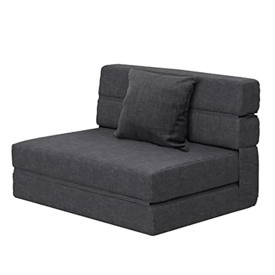 Memory Foam Folding Sofa with Pillow, Futon, Guest Bed Armchair, Sofa Removable with Lavable Coating, Single Size, Dark Grey