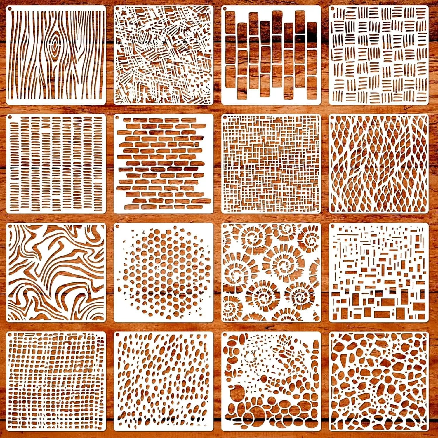 16Pcs/Set 15cm Geometric Brick Texture DIY Layering Stencils Painting Scrapbook Coloring Embossing Album Decorative Template