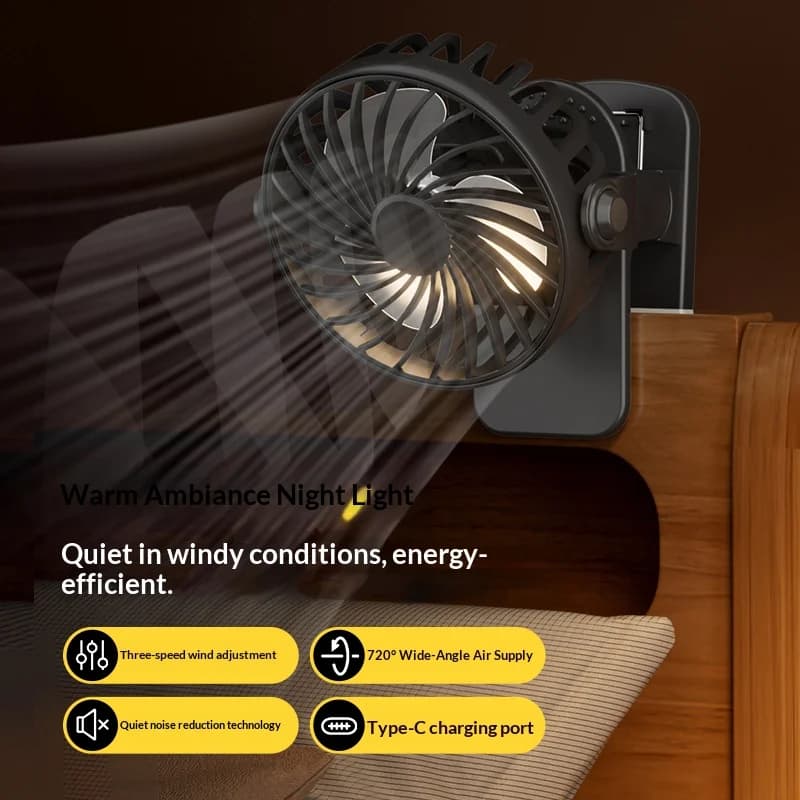 720 Degree Rotate Clip Mini Fan Built In Soft Night Light Quiet USB Rechargeable Indoor Outdoor Portable Personal Cooler Fan