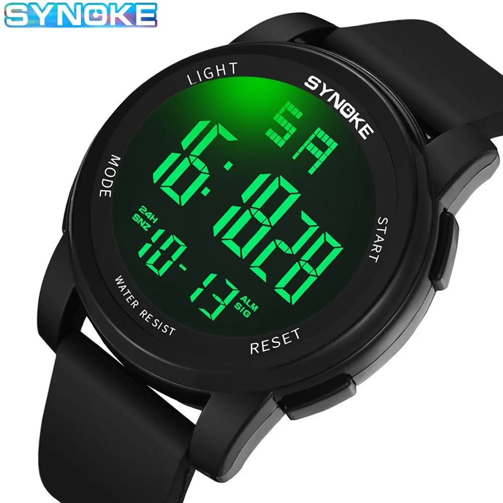 SYNOKE Man Outdoor Sports Multifunctional Waterproof 5Bar Shock Resistant Large Screen Display Luminous Digital for Men Fashion
