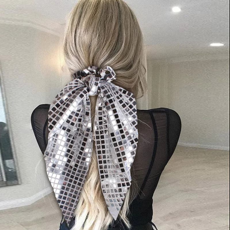 Nuovi bomboniere da discoteca Elastici Fasce per capelli con paillettes glitterate con fiocco Fasce elastiche Coda di cavallo Cravatta Sciarpa per capelli Copricapo