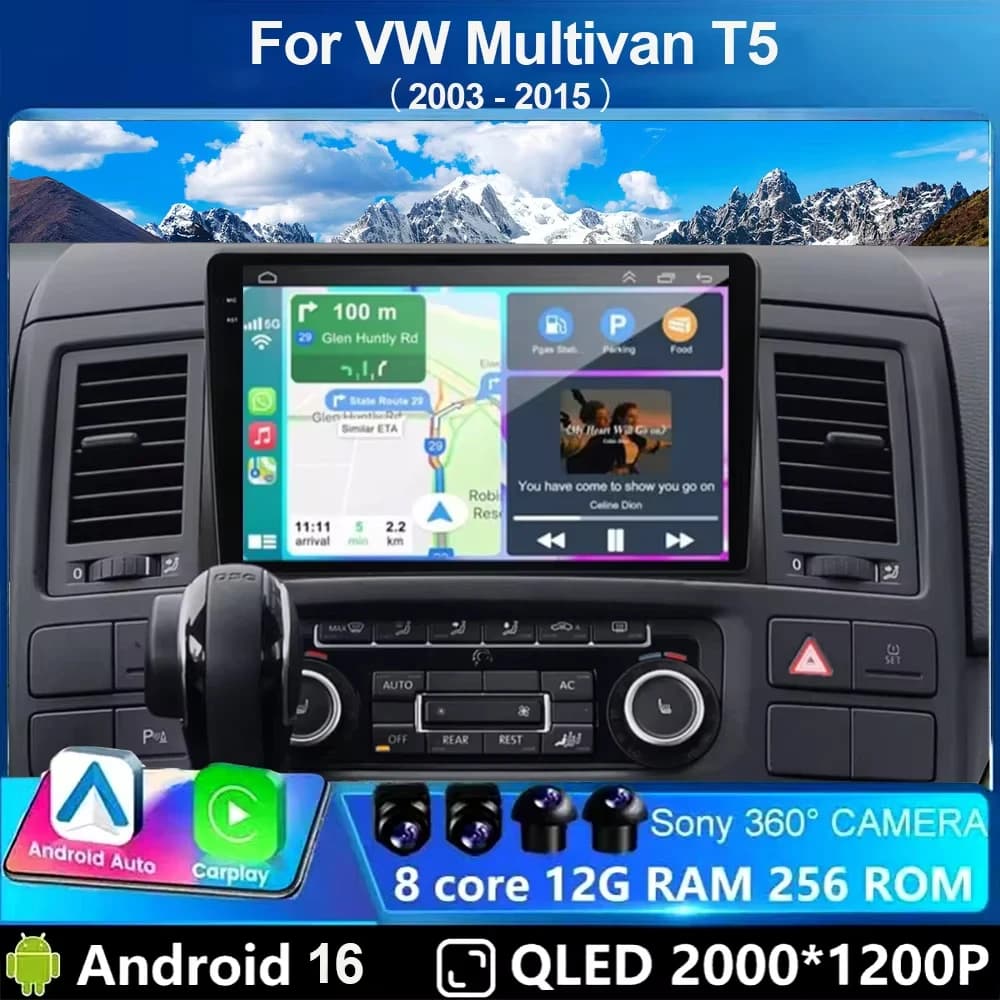 Android 16 For Volkswagen Multivan T5 2003 2004 -2015 Car Radio Navigation Multimedia Player Stereo GPS WiFi+4G DSP Carplay+Auto