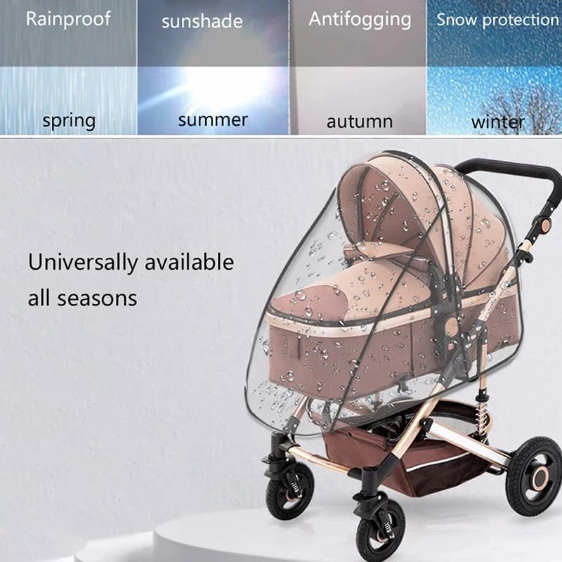 Copertura Universale Antipioggia per Passeggino, Protezione Trasparente e Traspirante da Vento e Sole per Carrozzina, Accessori Impermeabili per Passeggino