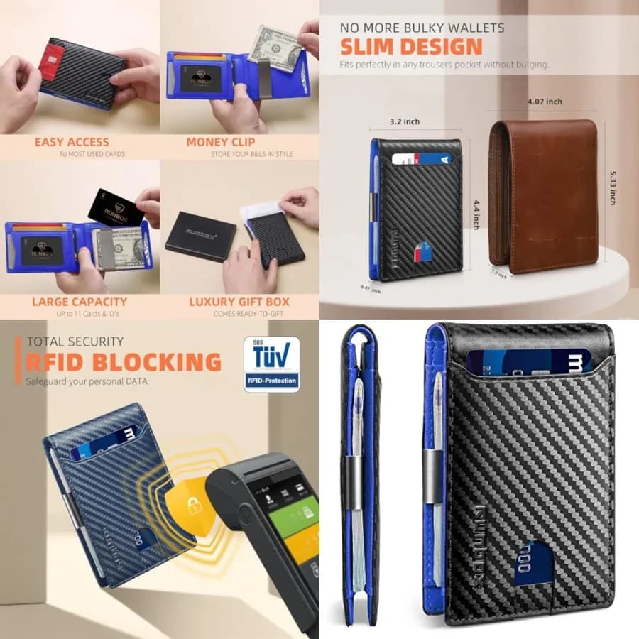 Portafogli Sottili per Uomo - Portafoglio in Pelle con Fermasoldi - Portafoglio Bifold con Blocco RFID per Tasca Frontale - Sottile Porta Carte di Credito