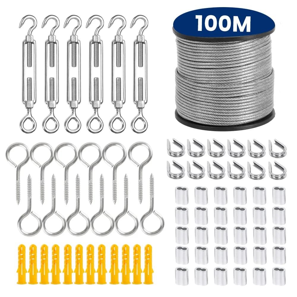 SGYM 73 Pz/set 100 Metri In Acciaio Rivestito In PVC Cavo Flessibile Cavo Morbido Trasparente Stendibiancheria In Acciaio Inox Diametro 2mm Kit