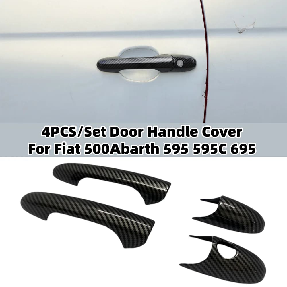 4 pz/set Nero Lucido/Fibra di Carbonio Look Maniglia Della Porta Copertura Per Fiat 500 2008-2023 Abarth 595 595C 2012-2023 695 2010-2023