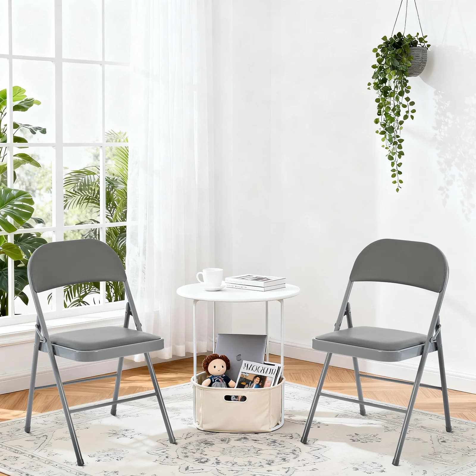 Set of 2 folding office chairs in MCQ leather, ergonomic metal frame, soft cushion, lumbar support, high load capacity, for home and office