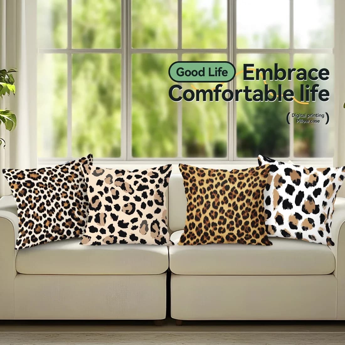 Set di 4 Federe per Cuscini con Texture Leopardata Astratta, Copricuscini in Poliestere, Decorazione per Casa, Auto e Divano