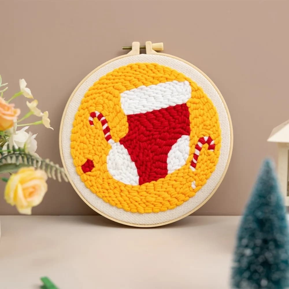 Merry Christmas Punch Needle Kit Beginner Embroidery Set Handmade Yarn Art DIY Punch Needle Set Handmade Art Decor