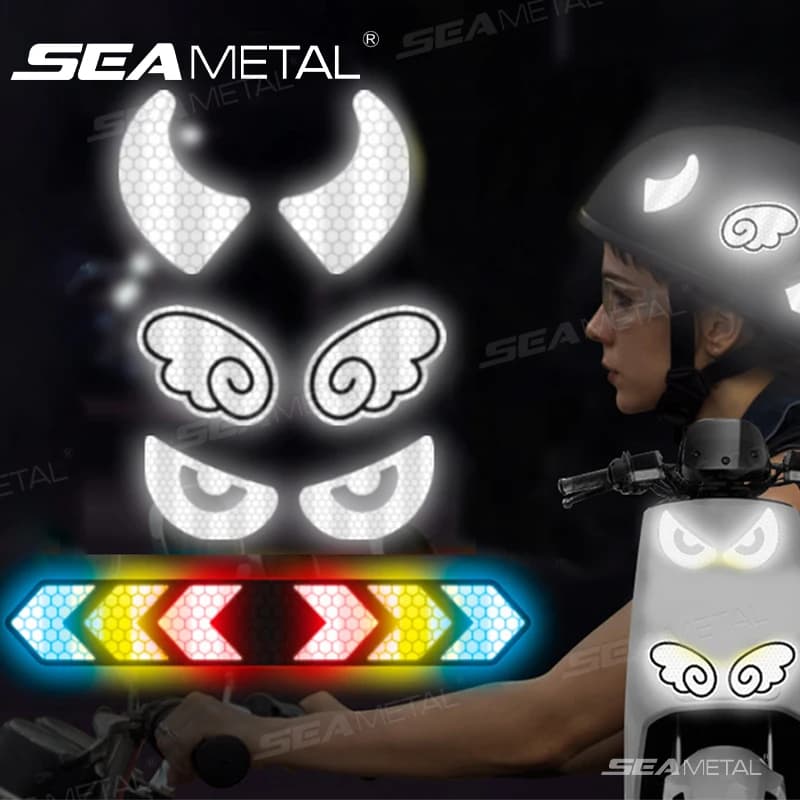 SEAMETAL Adesivi riflettenti Decalcomania per casco moto Frecce Occhi Ali Corna da diavolo Adesivo per casco con segnale di avvertimento notturno impermeabile