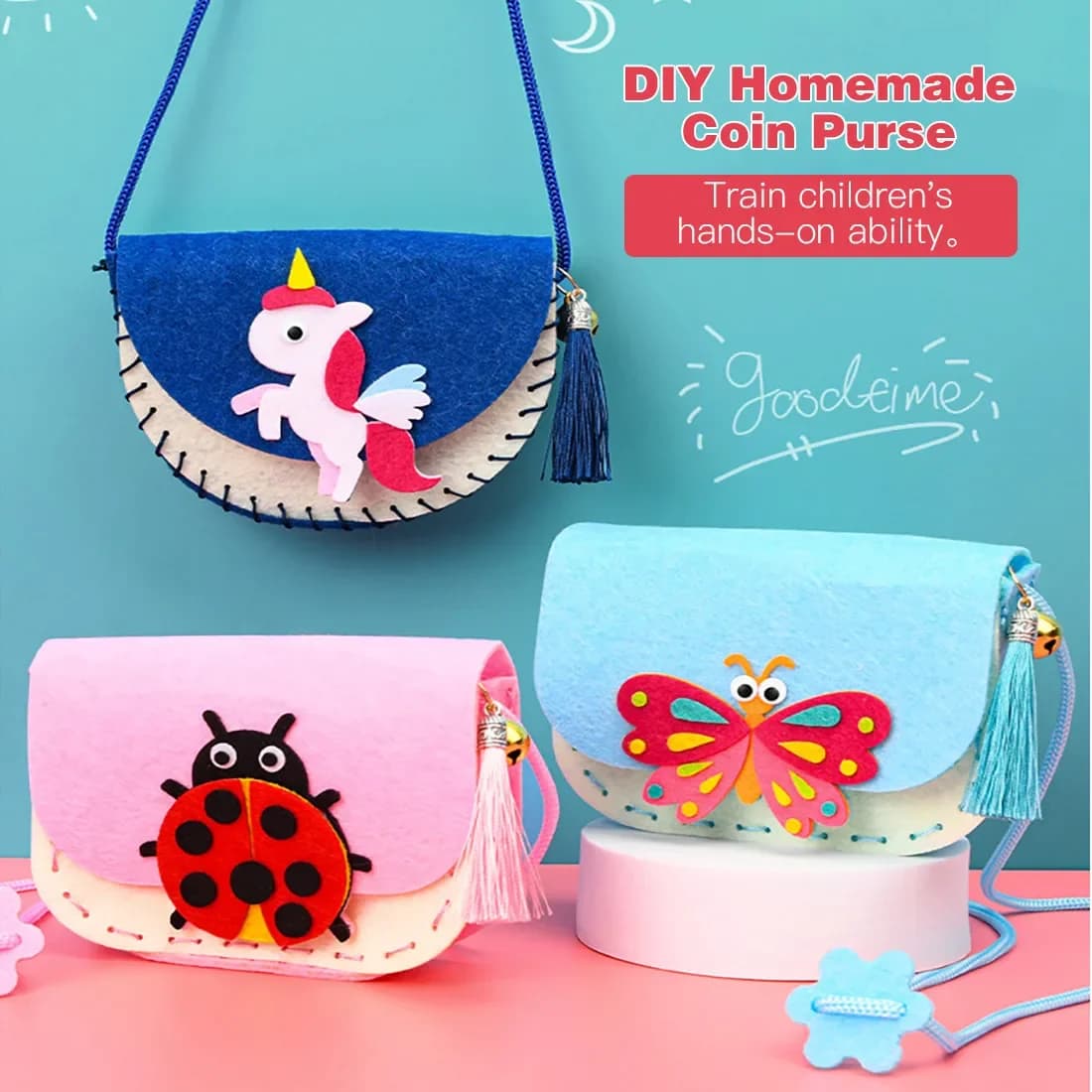 Giocattoli fai da te fatti a mano per bambini Simpatici animali dei cartoni animati Borsa di stoffa Kit artigianali a forma di tessitura non tessuta Montessori Aiuta l'educazione precoce