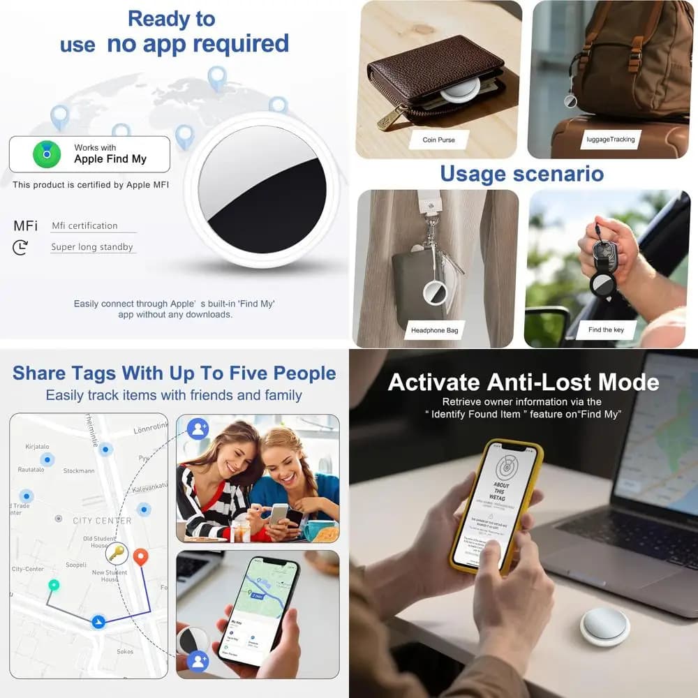 Double Pack of Localizers Certificated with Find My Integration, Keychain Option, Waterproof, Long Battery Life, Compatible with Wallets and Bags