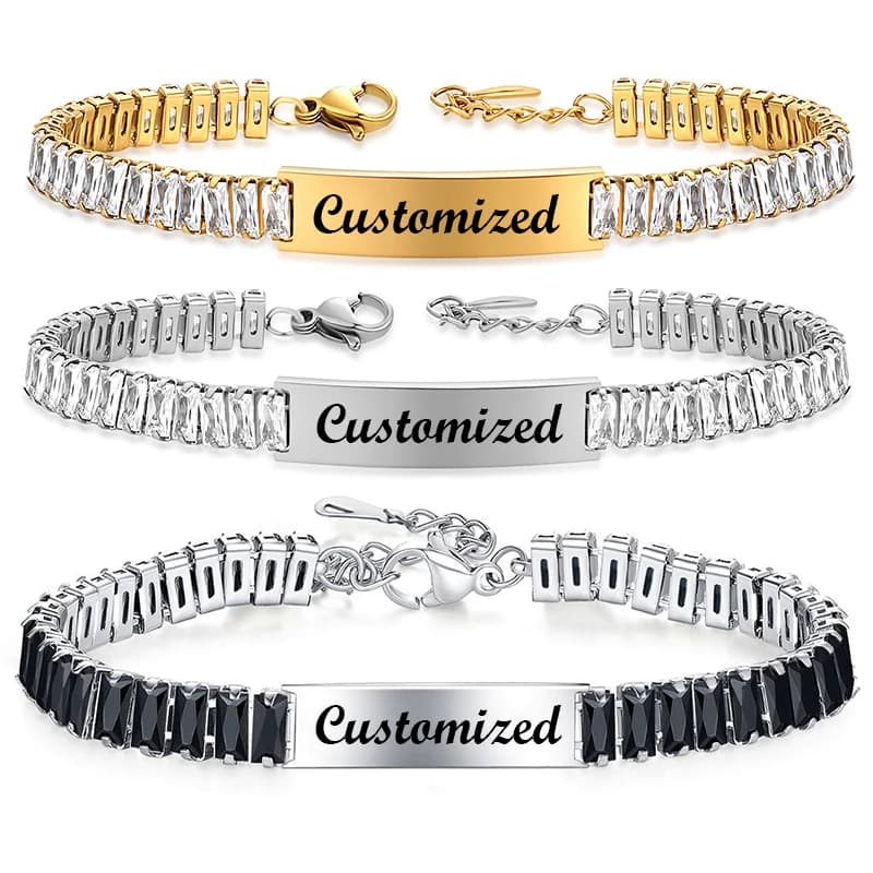 Personalized Couple Luxury Bracelet Stainless Steel Bracelet Laser Engraving Name Hypoallergenic Memory Jewelry Custom Gift