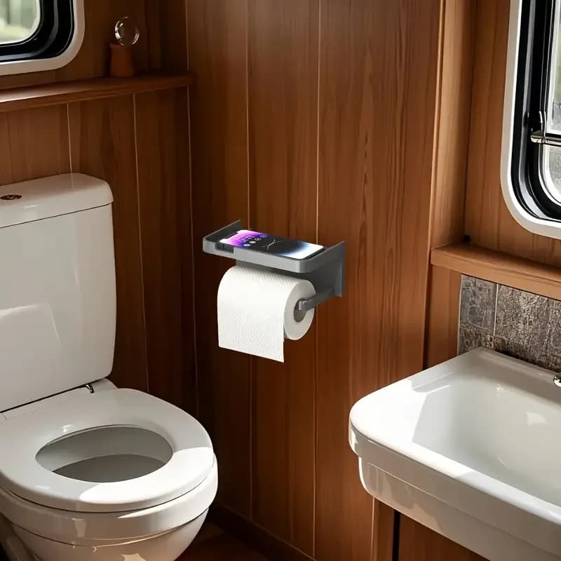 1pc scatola portaoggetti per bagno roulotte ABS porta carta igienica non perforata con supporto per telefono portaoggetti per camper accessori per camper