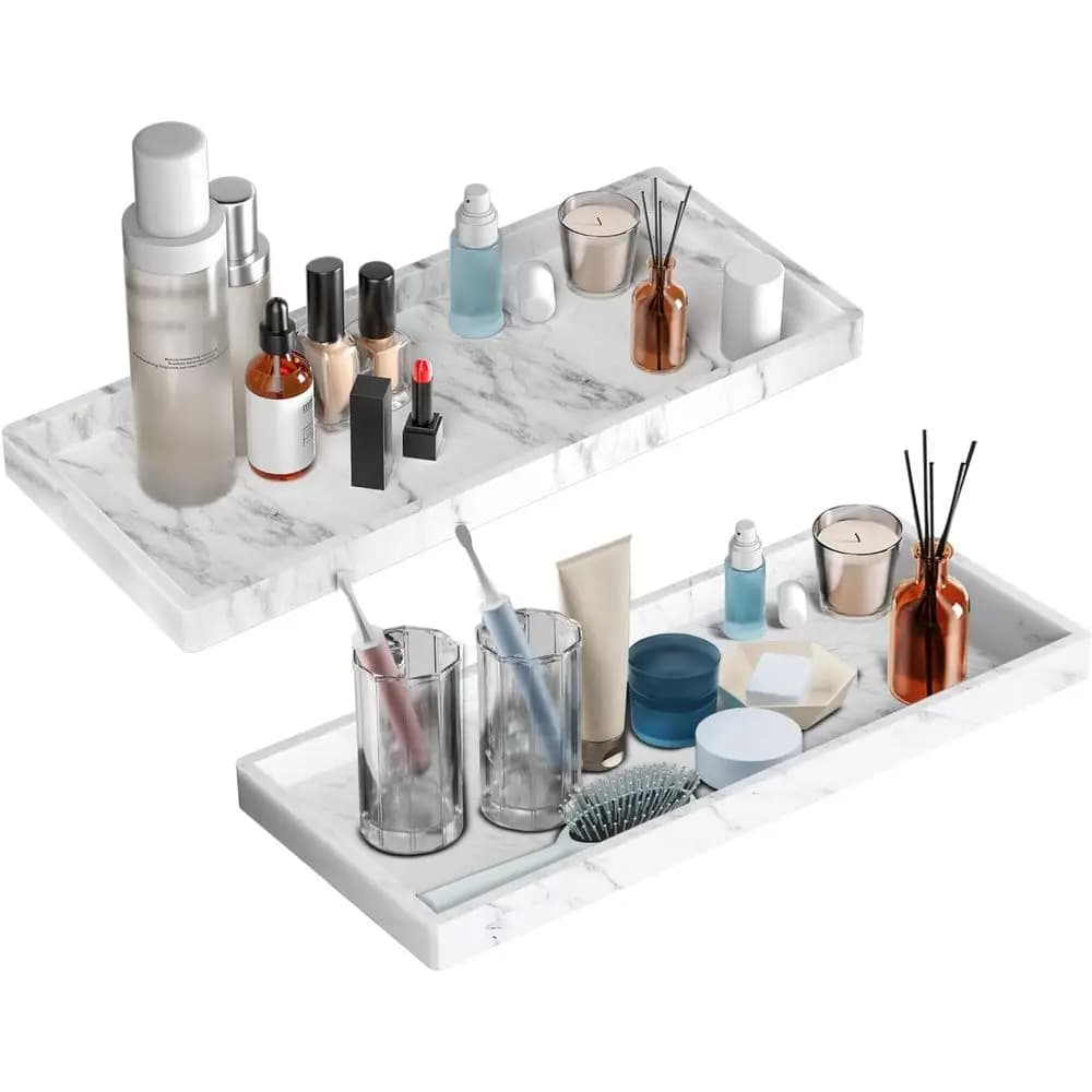 Bathroom Vanity Tray 11.8 in - 2 Pack (Large) Silicone Tray, Perfume Key Trinket Ring, Decor Soap Dispenser, Countertop Tray or