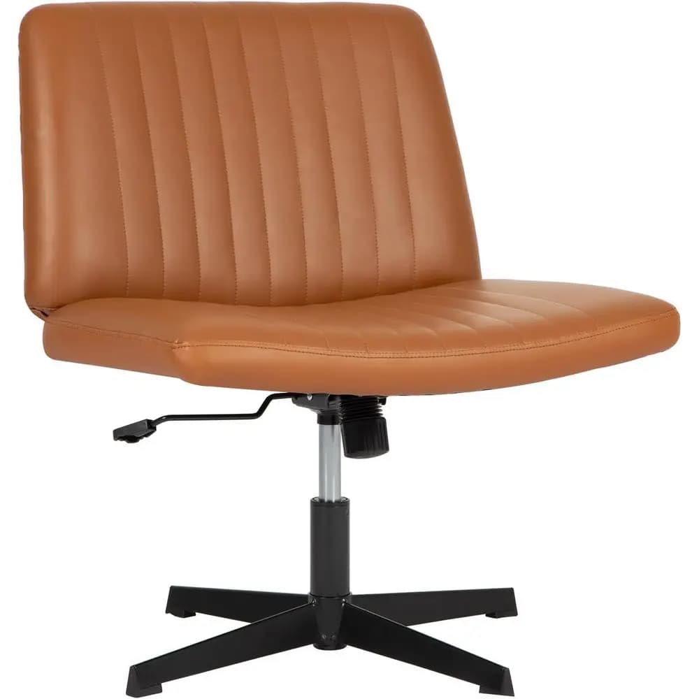 Sedia da scrivania girevole regolabile con braccioli, seduta ampia, senza ruote, adatta per ufficio, gaming, casa, marrone