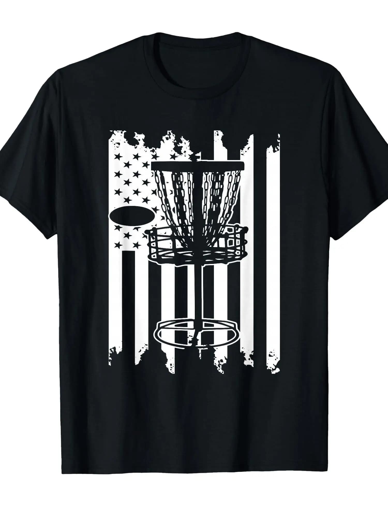 T-shirt casual da uomo a maniche corte con stampa grafica della bandiera USA di Disc Golf USA