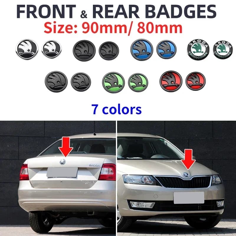 2 pz 80mm/90mm bagagliaio posteriore auto distintivo cofano anteriore bagagliaio Emblema logo Per Skoda Fabia 1 2 Octavia a7 RS Superb Rapid Yeti Karoq Vision