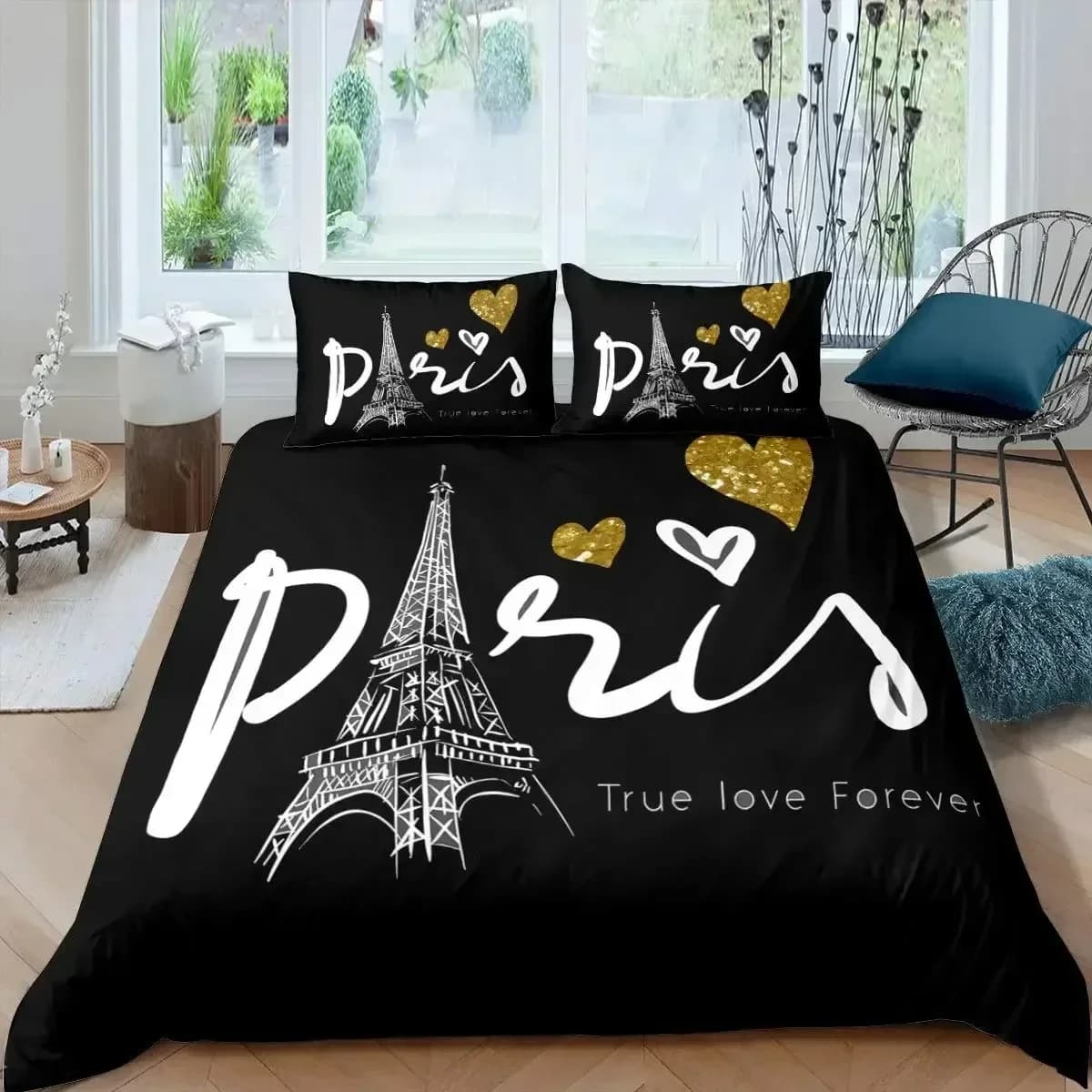Paris Eiffel Tower Duvet Cover Set 3PCS Fashion Bedding Set French Style Bedclothes Double Queen King Size Polyester Qulit Cover