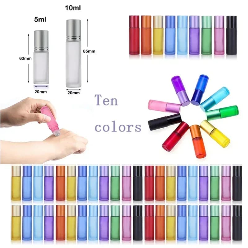 10/30/50Pcs 5-10ml Frosted Glass Roller Bottles Mini Essential Oil Roller Vial Travel Perfume Sample Contioner For Aromatherapy