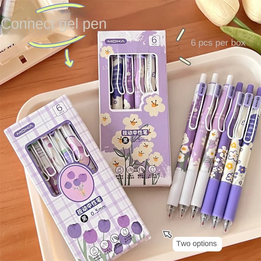 6 Pz/set 0.5mm Penna Neutra Fiori Serie Studenti Alto Valore di Aspetto Penna Push Quick Dry Pennello Penna Forniture di Cancelleria
