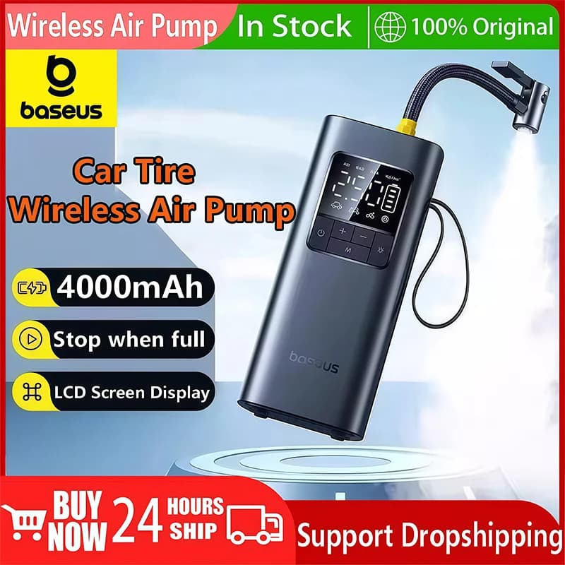 Baseus Pompa d'aria wireless per pneumatici per auto Gonfiatore Compressore d'aria ricaricabile portatile per pompa d'aria elettrica per bicicletta per auto moto