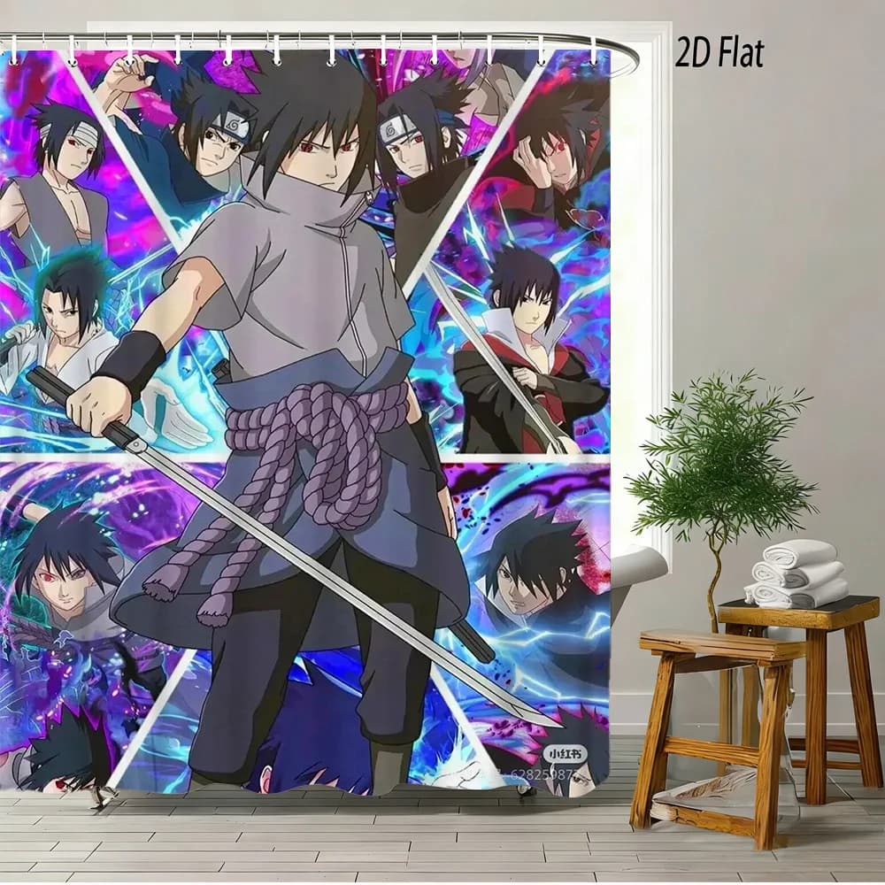 Tenda da Doccia Impermeabile con Stampa 2D di Personaggi Anime Naruto e Sasuke Uchiha per Decorazione Bagno